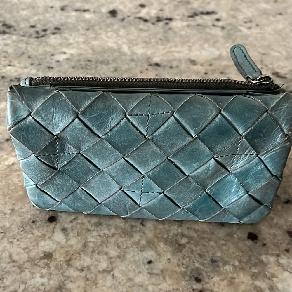 Woven Leather Wallet in Blue